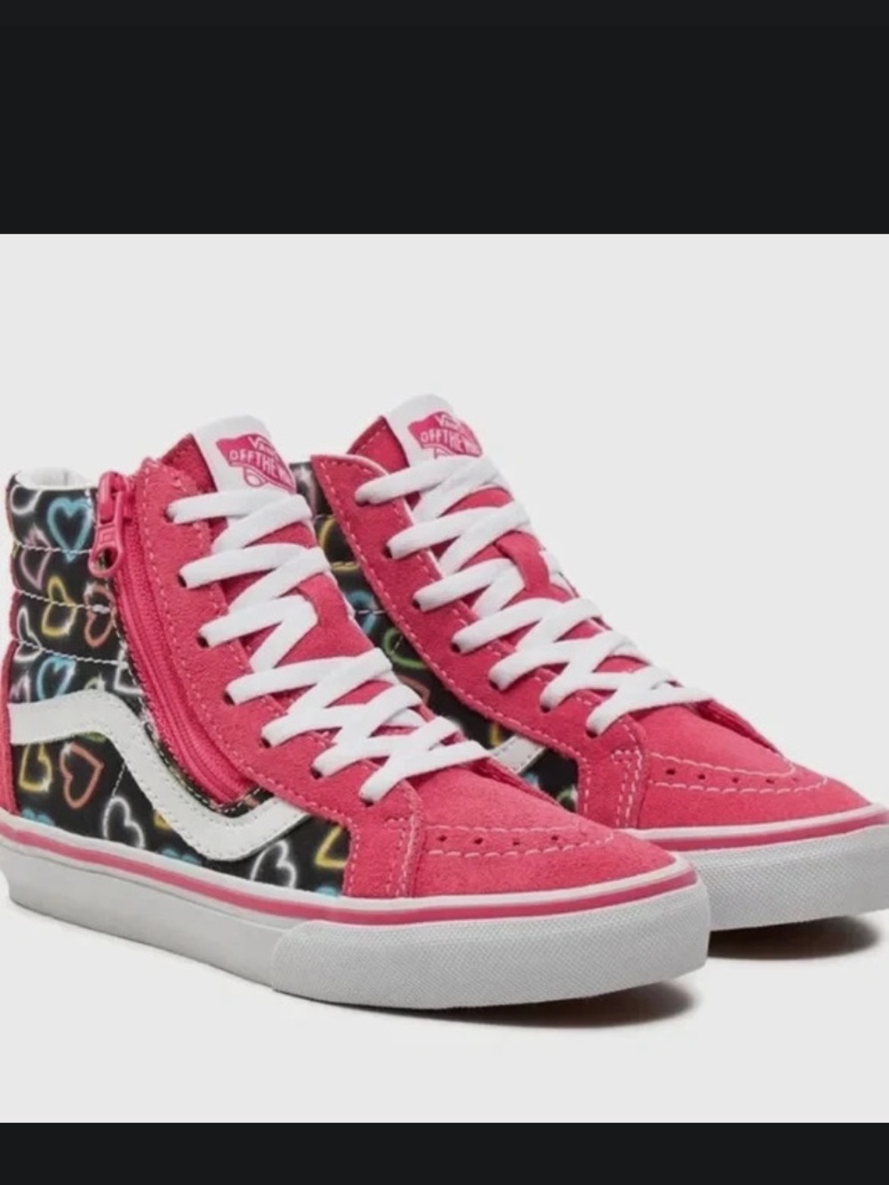 Vans Kids Pink Heart-Print High-Top Sneakers